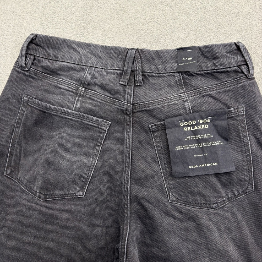 Good American Good 90s Mid Rise Jeans Sz 6 Black Baggy Vintage Inspired NWT 32" - Picture 15 of 16